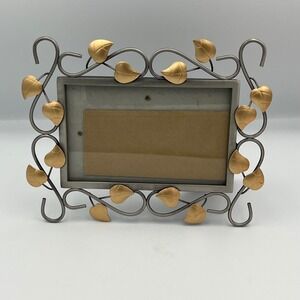 Sixtrees Metal Tabletop Picture Frame Gold Leaf Design Photo Gray